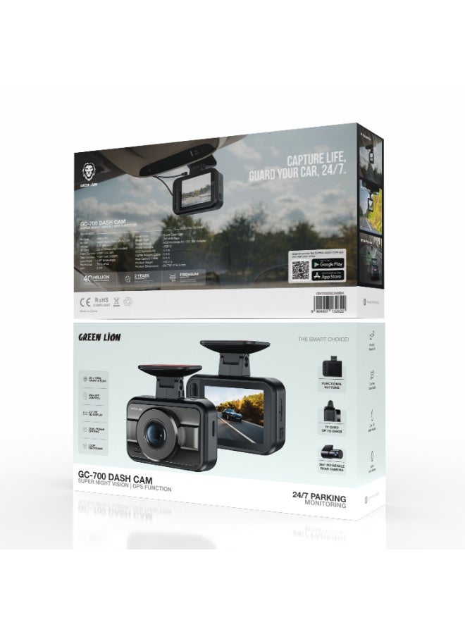 GREEN LION GC-700 Dash Cam with Super Night Vision, GPS, G-Sensor, Wi-Fi Control, 2.0" IPS HD Display, 145° Wide-Angle Lens, Rear Camera, 24/7 Parking Monitoring - Black - Image 5